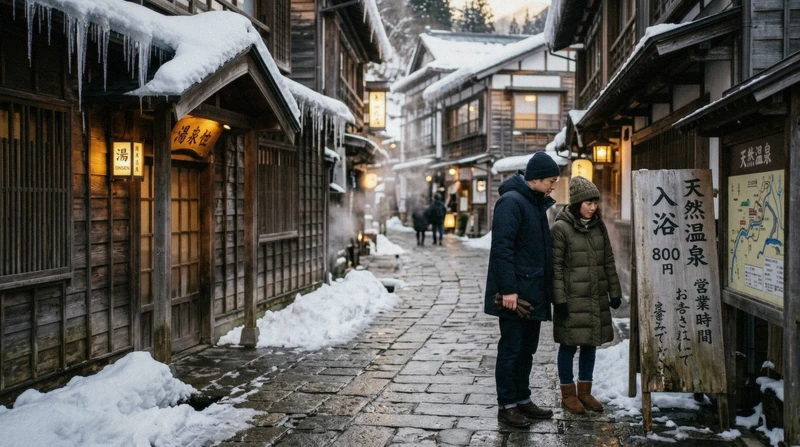 Lantern-lit lane of Shibu Onsen visited after Jigokudani on an afternoon Nagano snow monkey park tour
